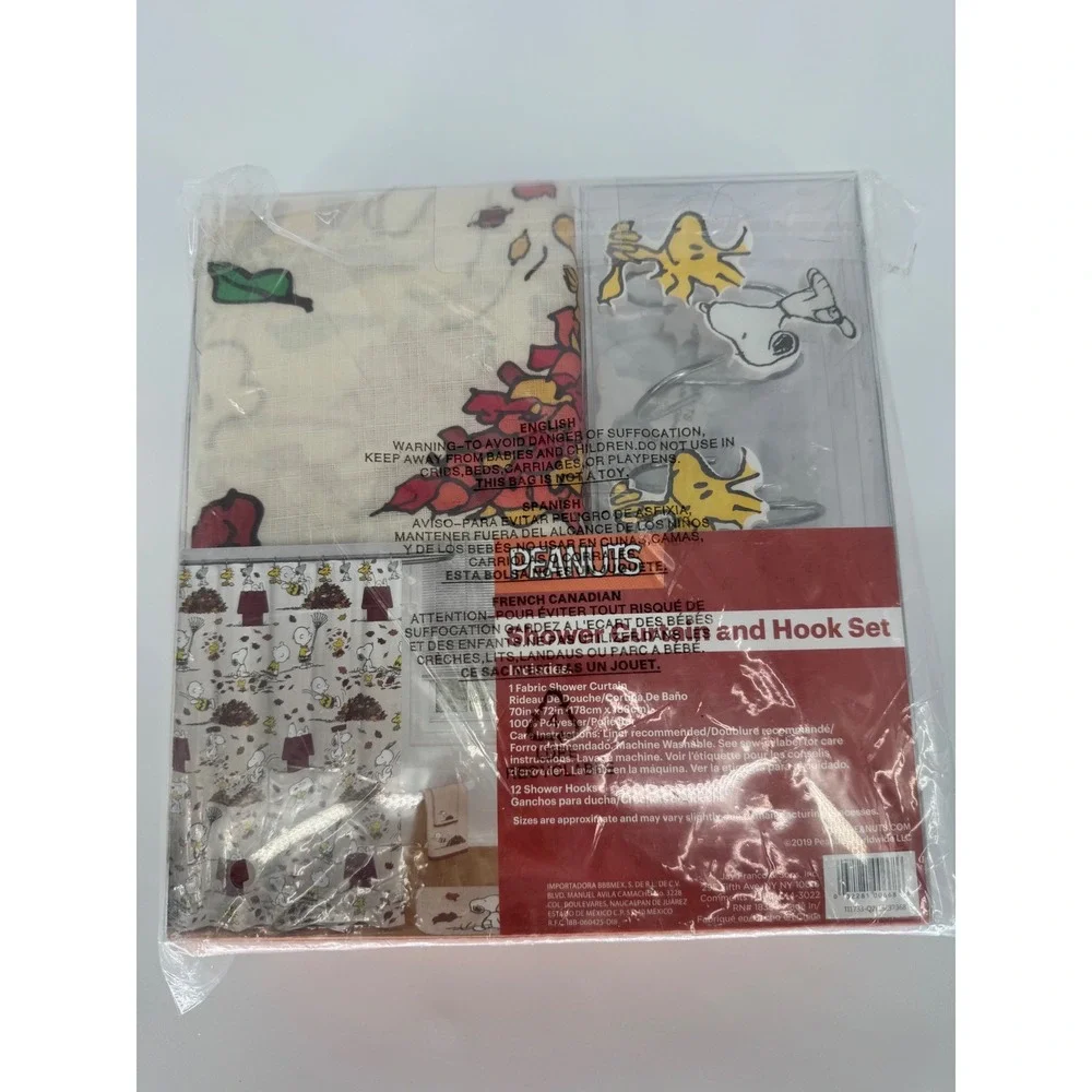 Peanuts Snoopy Woodstock Fall Shower Curtain and 12 Hook Set NWT 70x72
